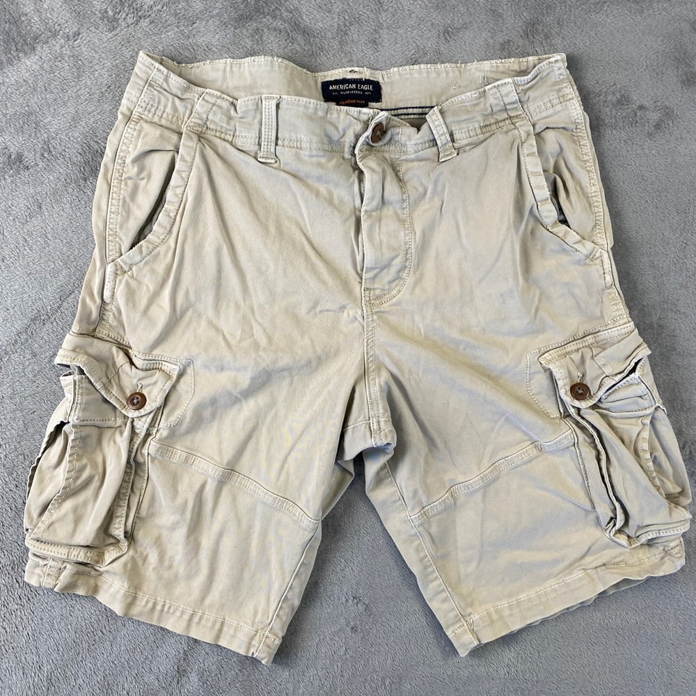 American Eagle Cargo Shorts Mens 36 Khaki Extreme Flex Longer Length Utility